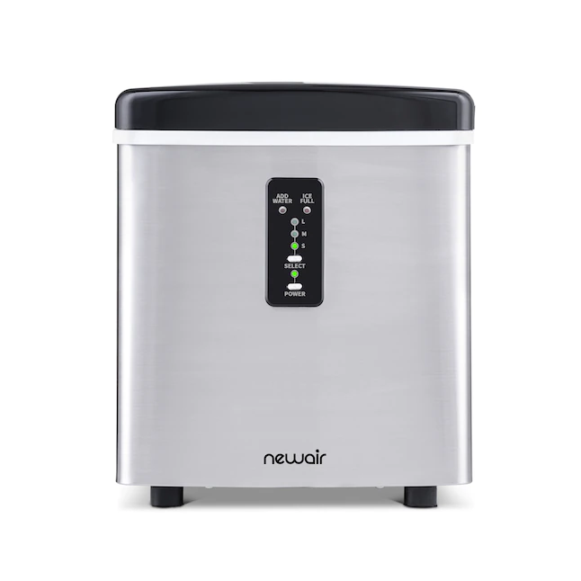 NewAir AI-100SS Portable Ice Maker 28 lb. Daily - Countertop Compact Design. 3 Size Bullet Shaped Ice. Stainless with Black Lid