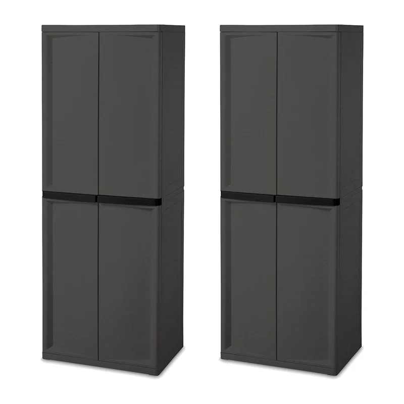 Sterilite 25.6 in. x 69.4 in. x 18.9 in. Adjustable 4-Shelf Storage Cabinet with Doors. Gray (2-Pack. 1-Piece)