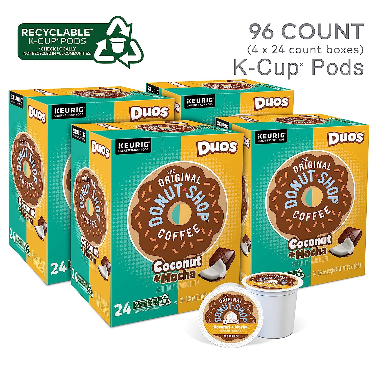 The Original Donut Shop Coconut Mocha. Single-Serve Keurig K-Cup Pods. Flavored Medium Roast Coffee. 96 Count
