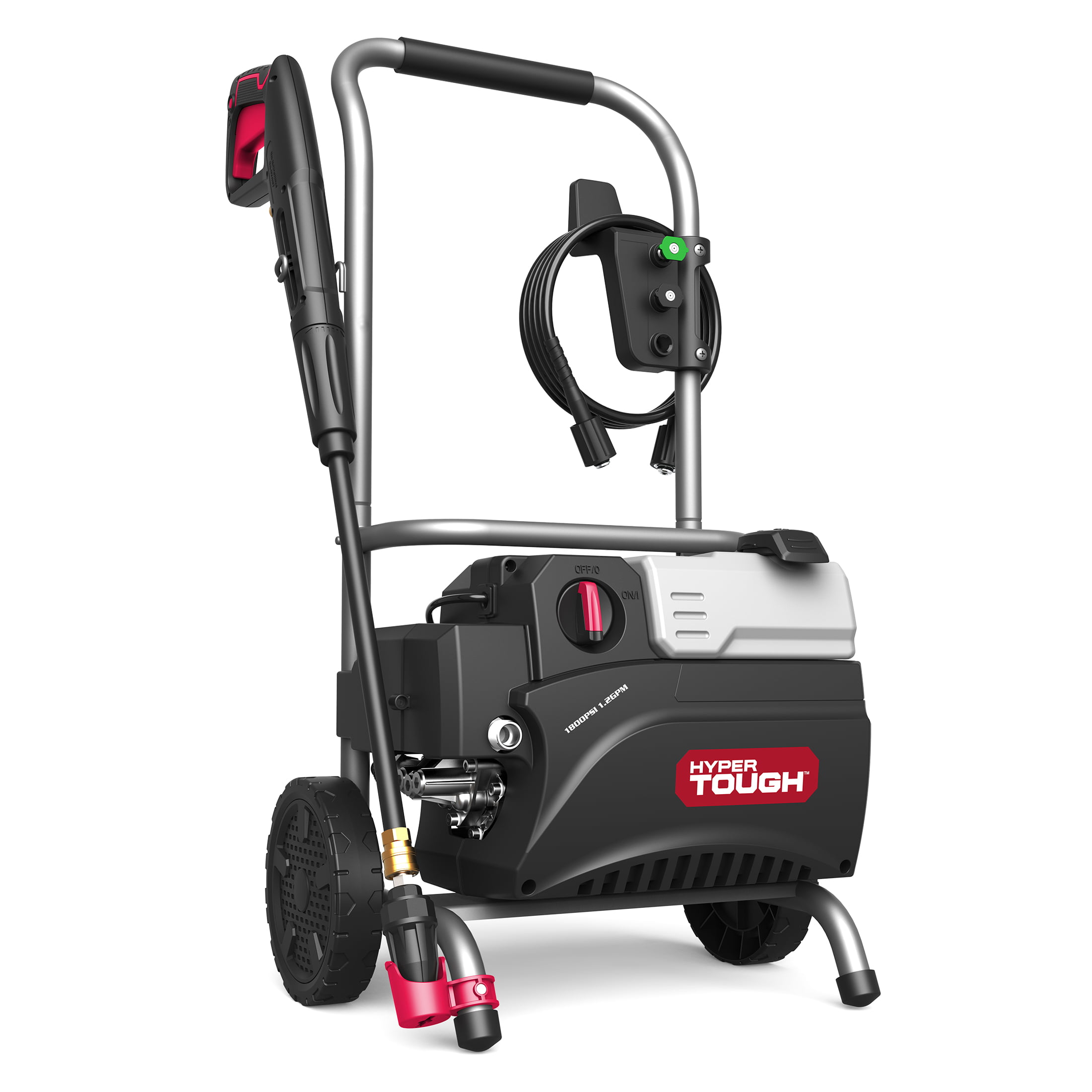 Hyper Tough Electric Pressure Washer 1800PSI Ideal for Car Wash Rugged Steel Frame. Red Black