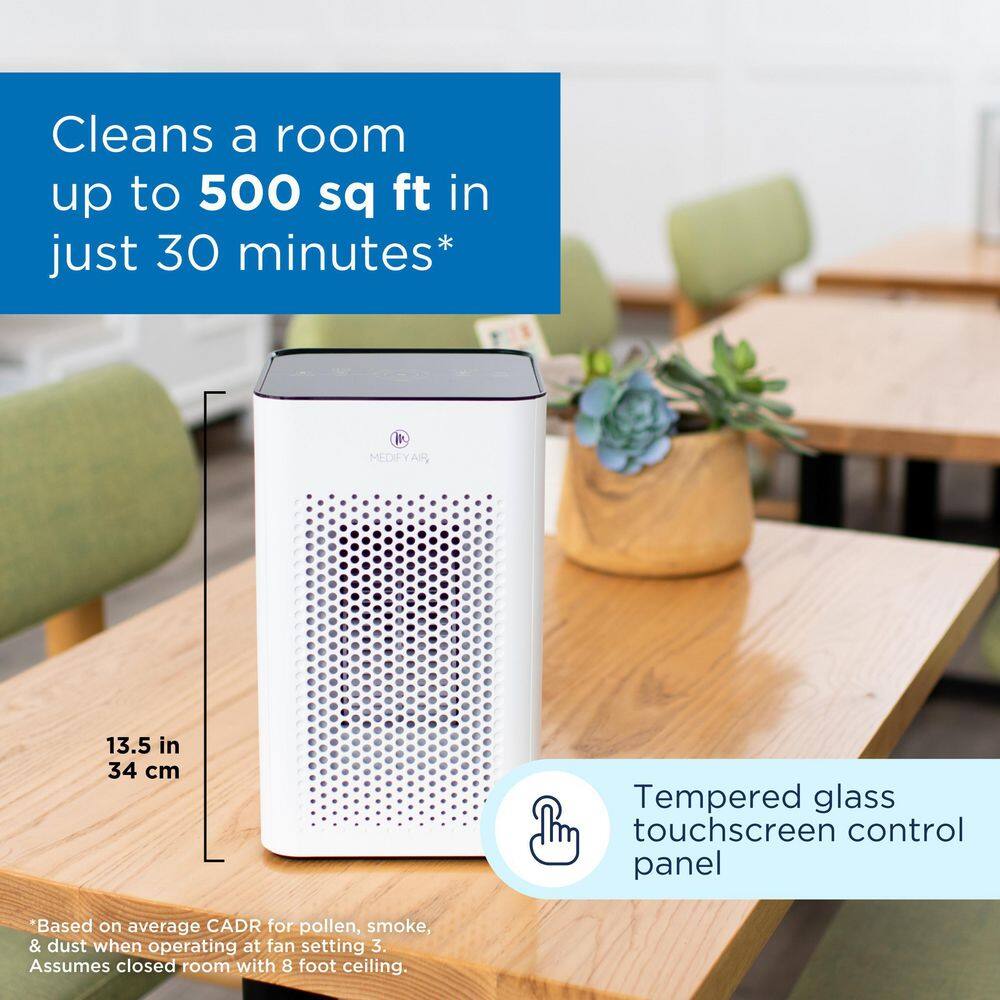 MEDIFY AIR MA-25-W1 Medify MA-25 Air Purifier with H13 True HEPA Filter : 500 sq ft Coverage : 99.9% Removal to 0.1 Microns : White. 1-Pack