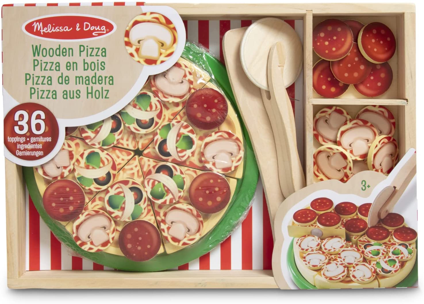 Melissa & Doug Wooden Pizza Play Food Set With 36 Toppings