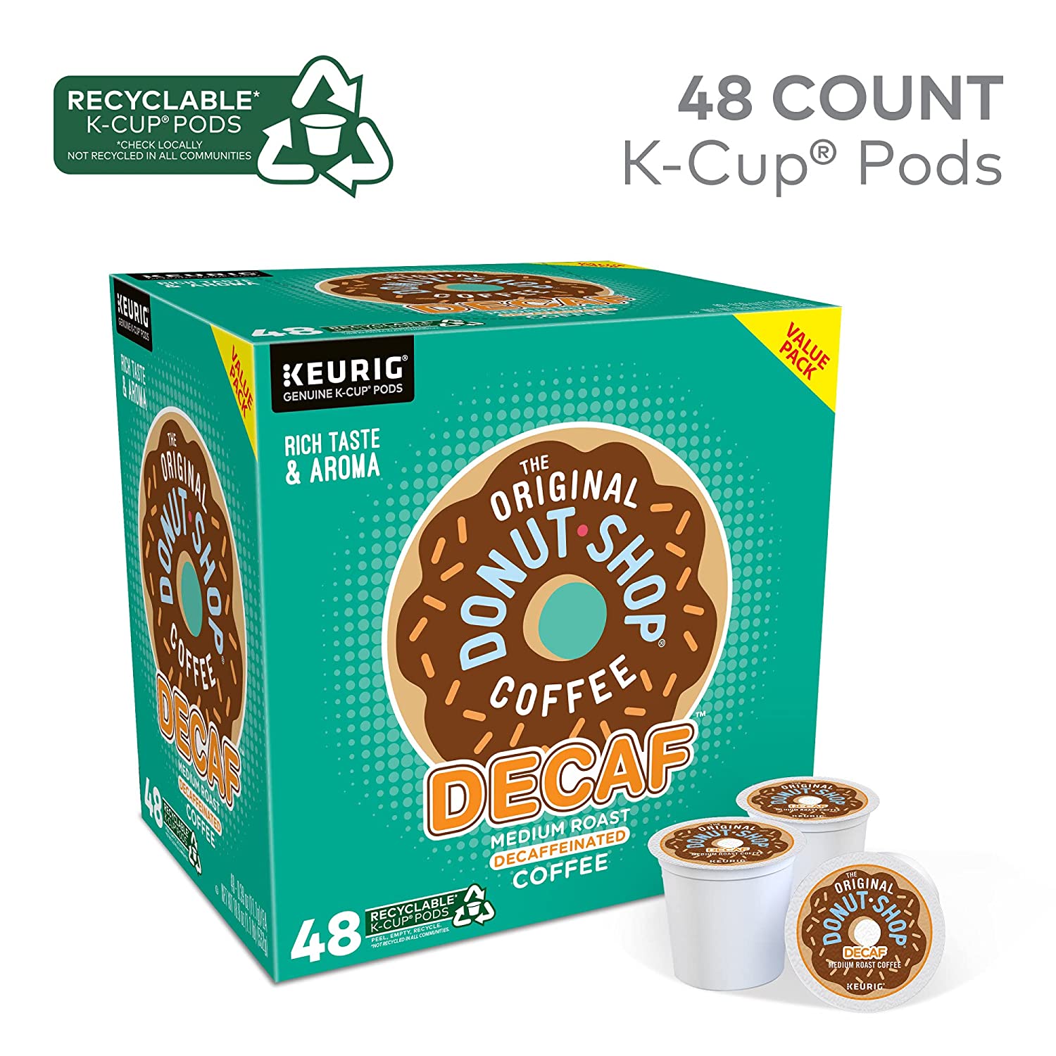 The Original Donut Shop Decaf Keurig Single-Serve K-Cup Pods. Medium Roast Coffee. 48 Count