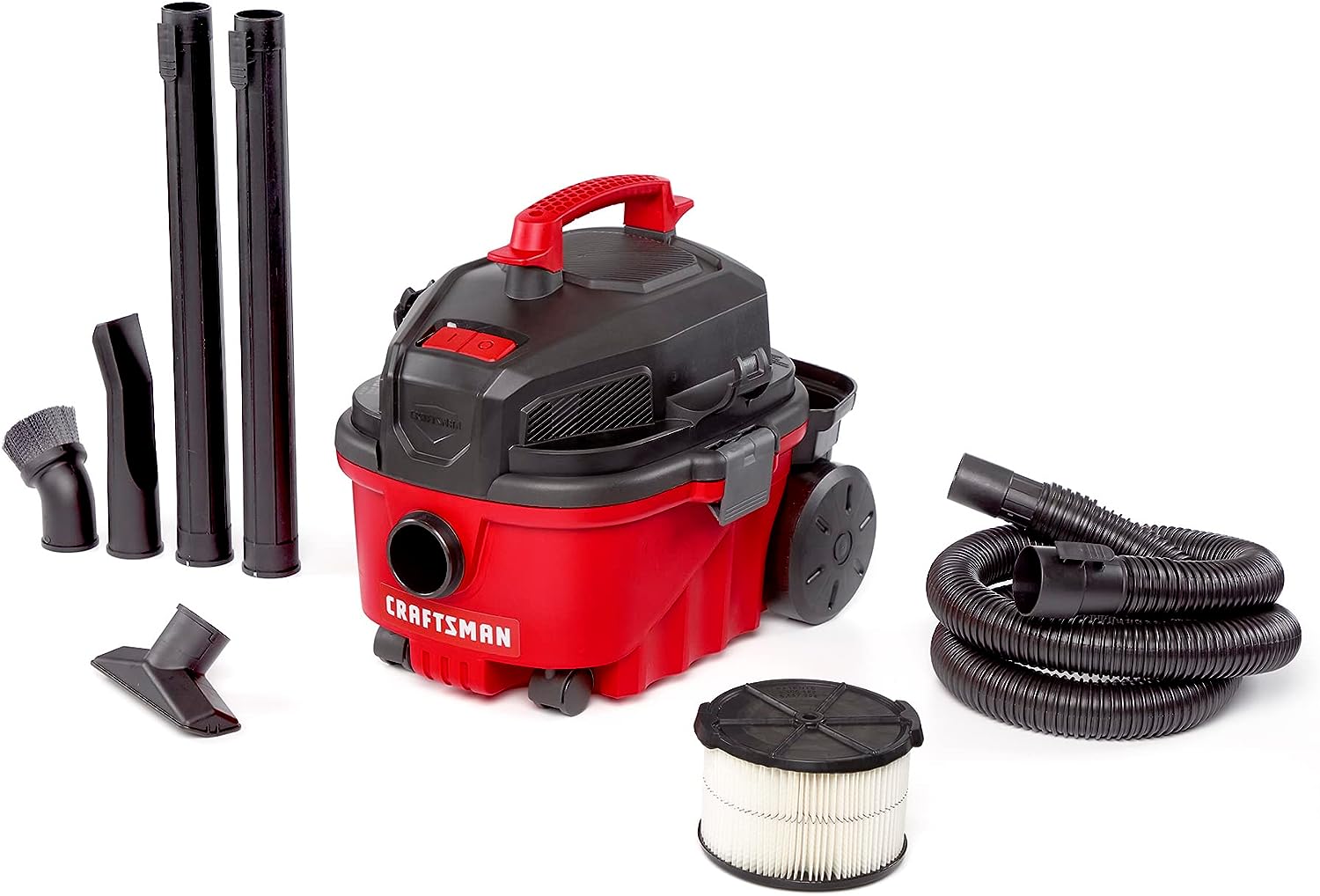 CRAFTSMAN CMXEVBE17040 4 Gallon 5.0 Peak HP Wet/Dry Vac. Portable Shop Vacuum with Attachments. Red