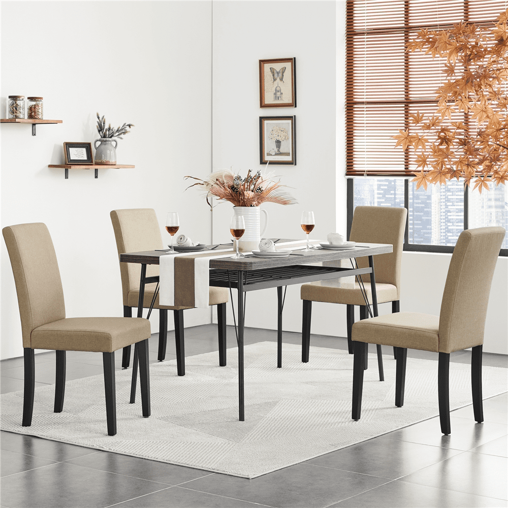 SMILE MART 4pcs Fabric Upholstered Parson Dining Chairs for Home. Khaki