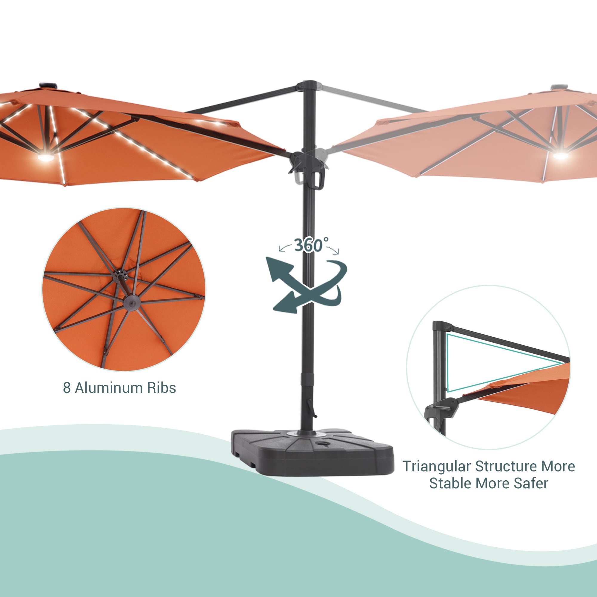 ACEGOSES 11-ft Brick Red Solar Powered Cantilever Patio Umbrella with Base