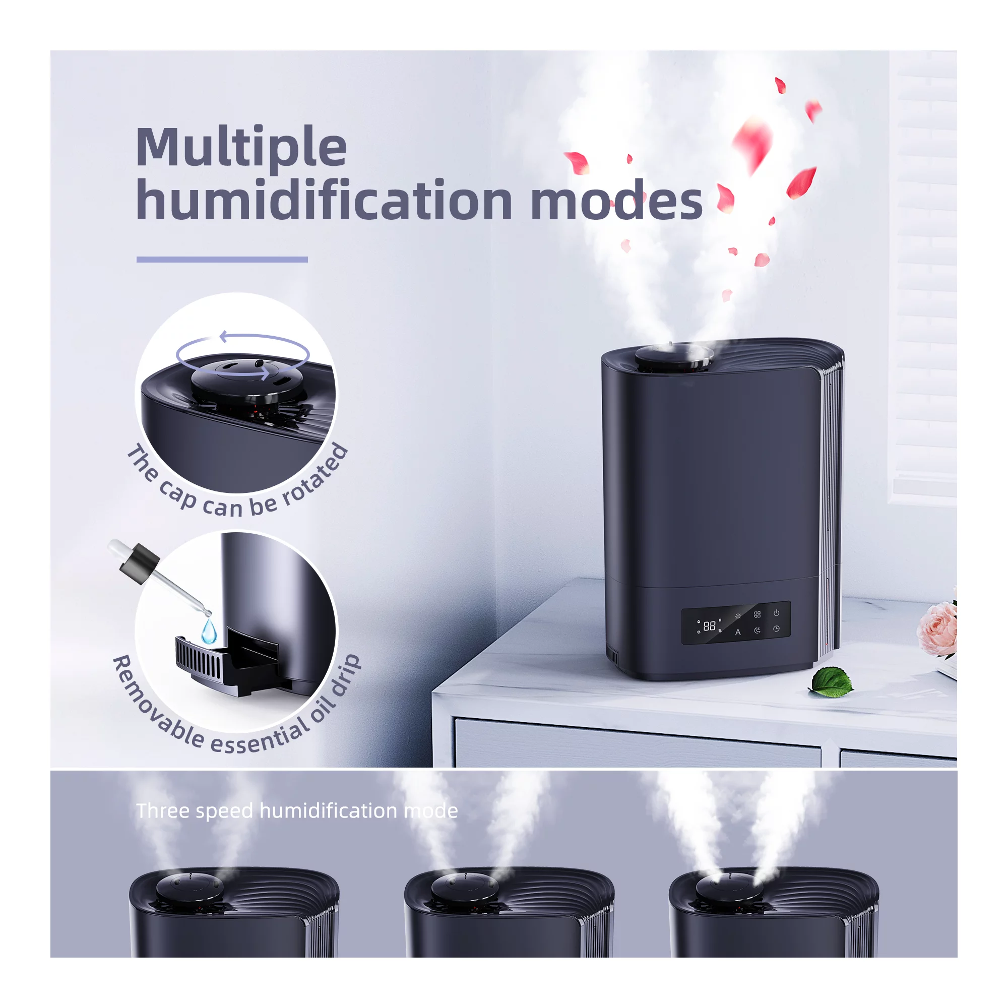 Breezome DH-JS07 Top Fill 6L Large Humidifier for Home . Ultra Quiet Cool Mist Ultrasonic 360° Humidifiers with Humidistat and Timer