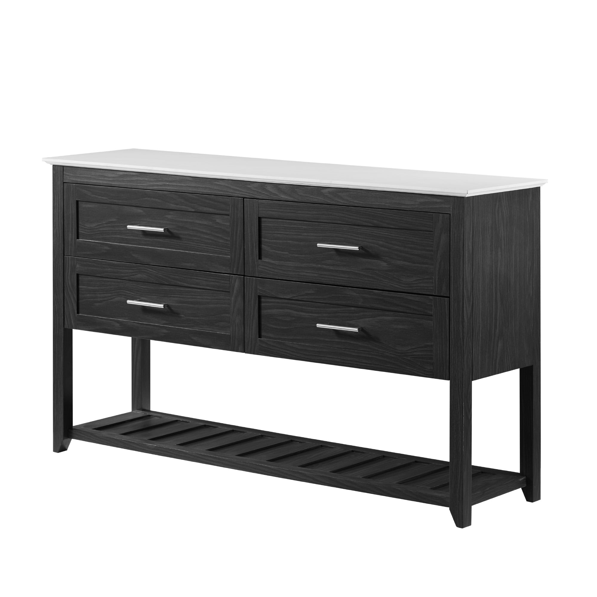 Manor Park Transitional 54″ 4-Drawer Dining Buffet. Graphite/White Marble