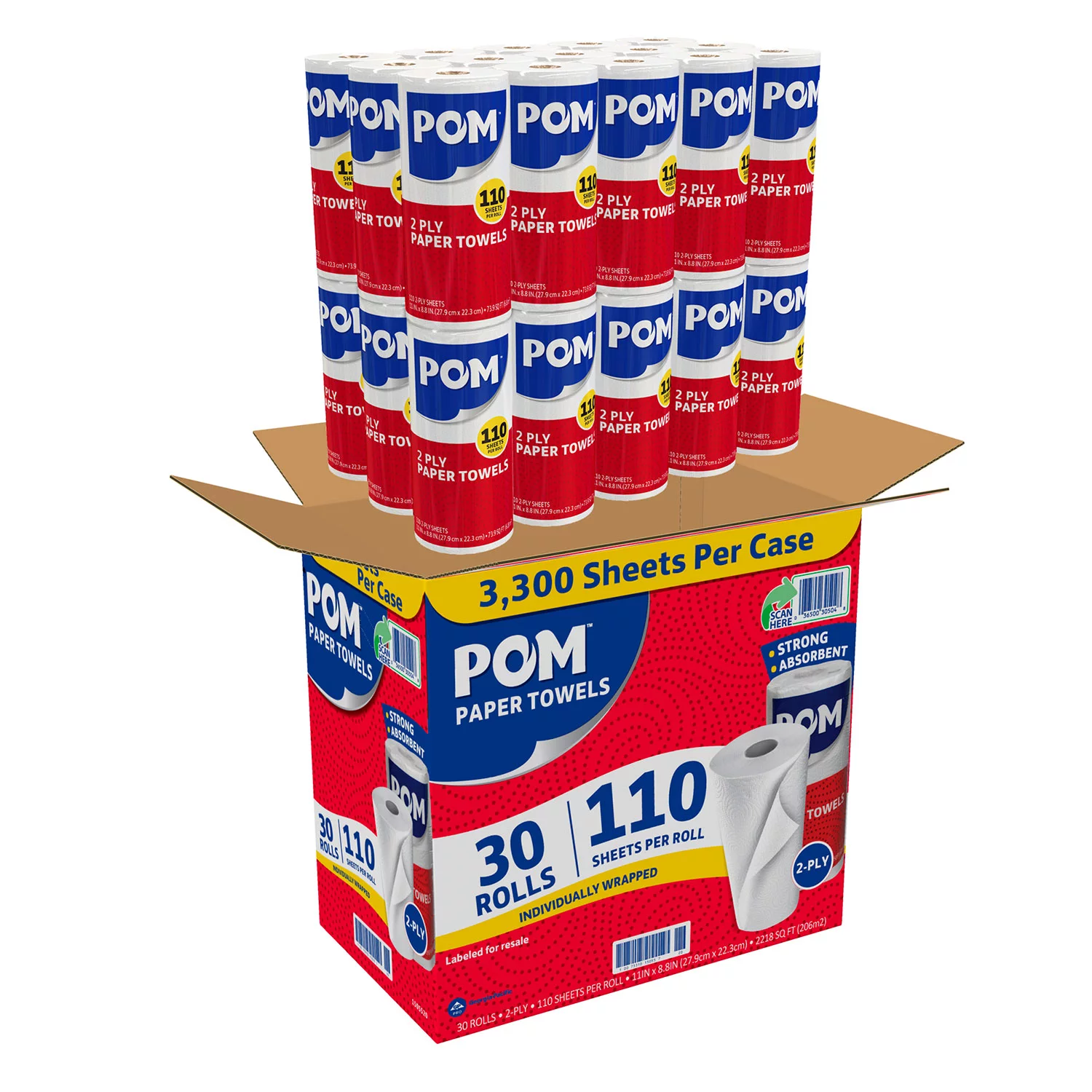 POM Individually Wrapped 2-Ply Paper Towels (110 sheets/roll. 30 rolls)