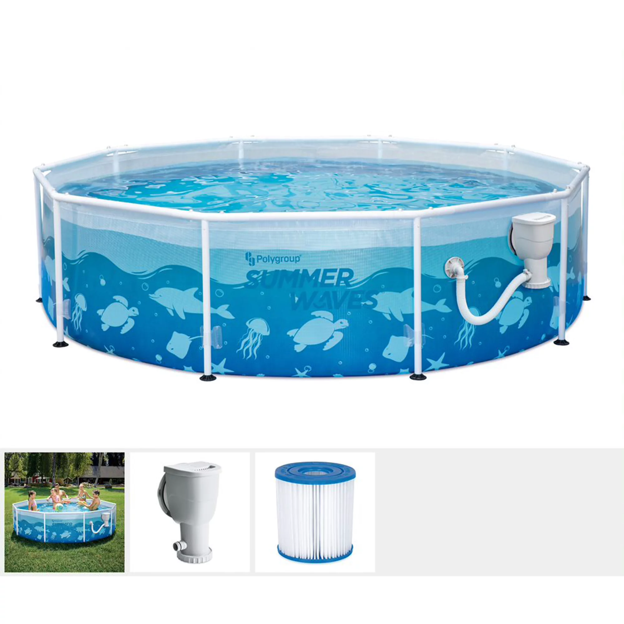 Summer Waves Active 10′ x 30″ Round Frame Above Ground Ocean Pool Set