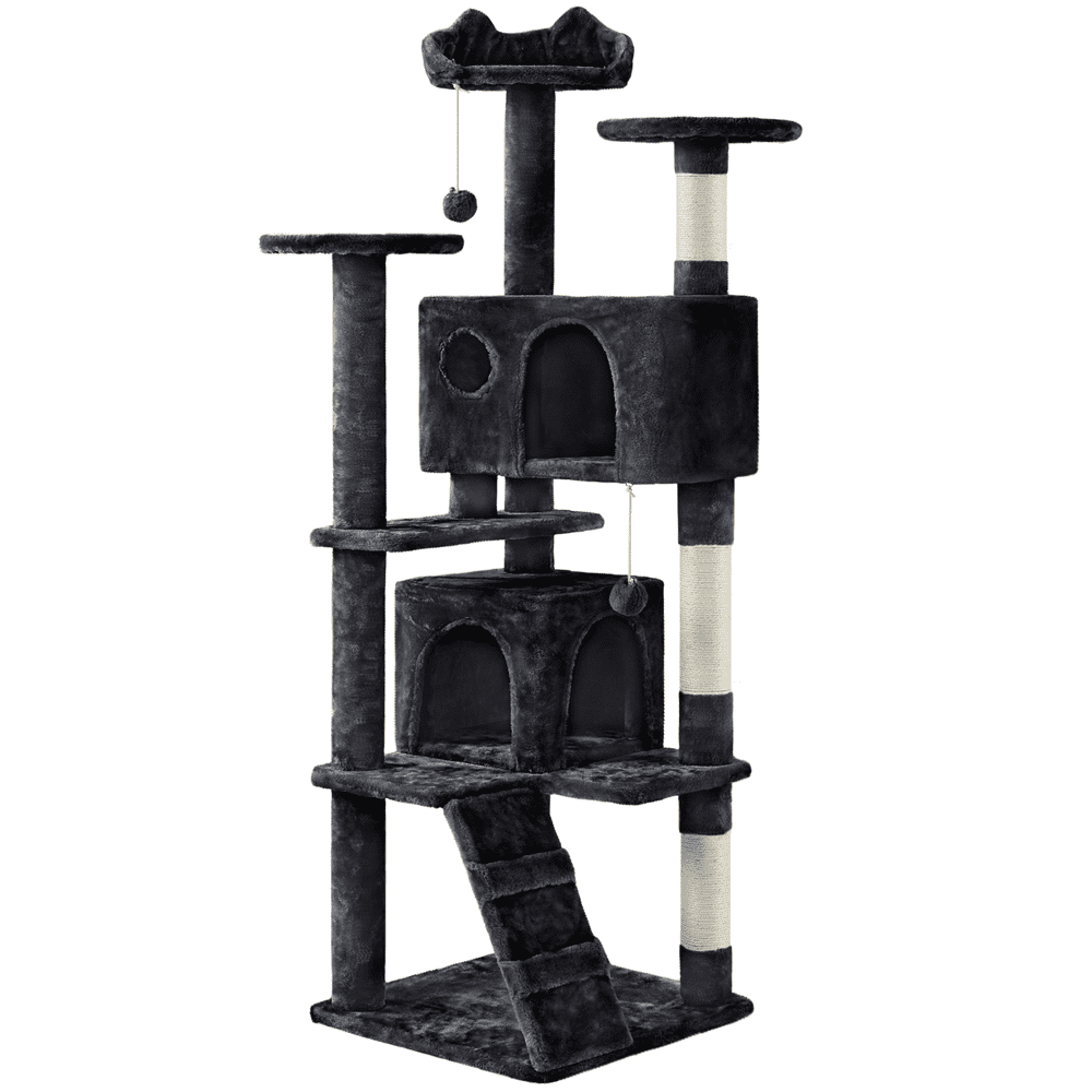 SmileMart 61.5”H Double Condo Cat Tree with Scratching Post Tower. Black