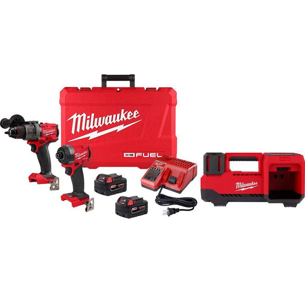 Milwaukee 3697-22-2848-20 M18 FUEL 18-Volt Lithium-Ion Brushless Cordless Hammer Drill and Impact Driver Combo Kit (2-Tool) with Inflator