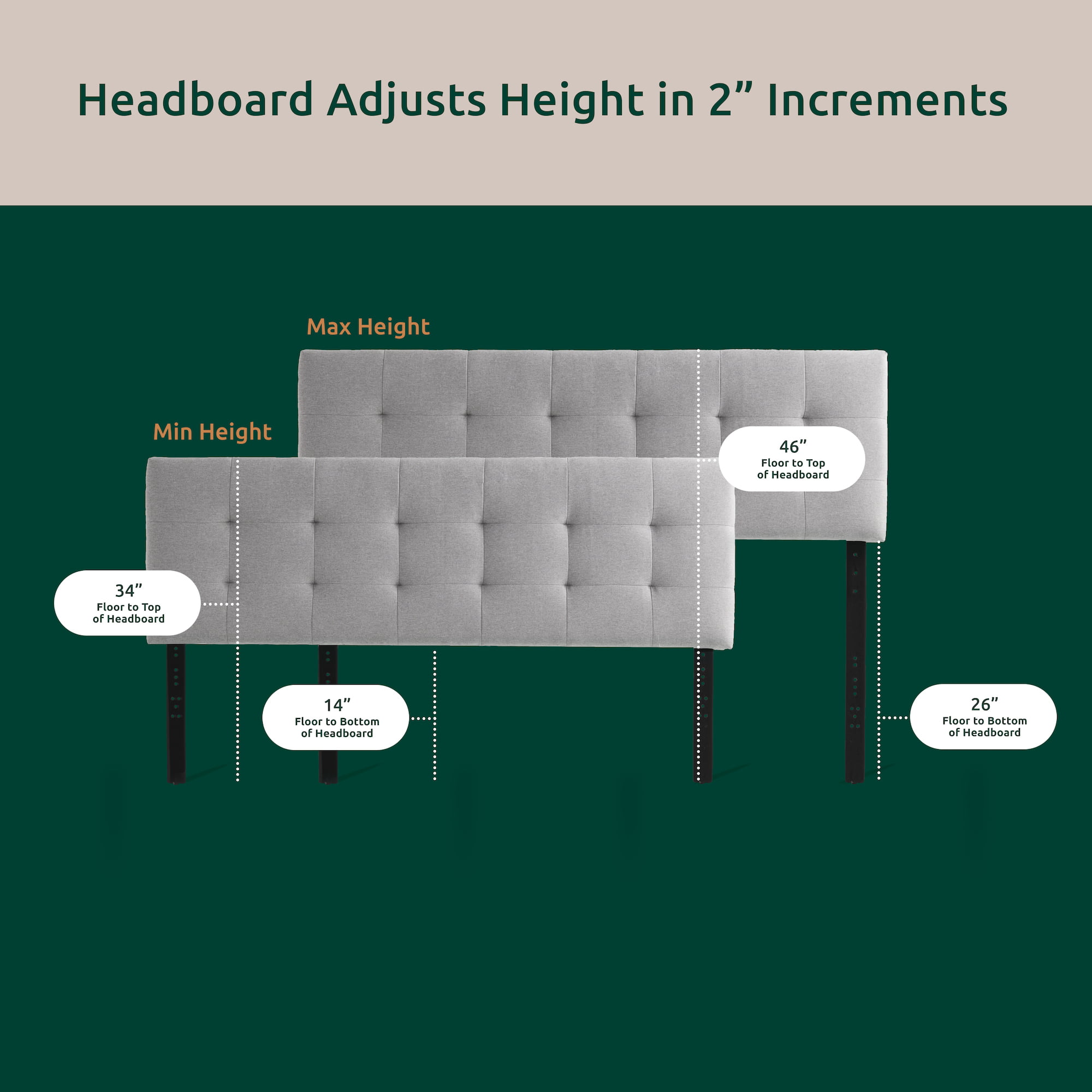 Rest Haven Upholstered Headboard with 4 USB Ports. Full. Gray