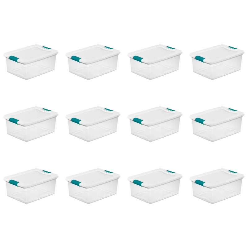 Sterilite 15 Qt./14 L Latching Box Clears. Quart. White. 12 Piece