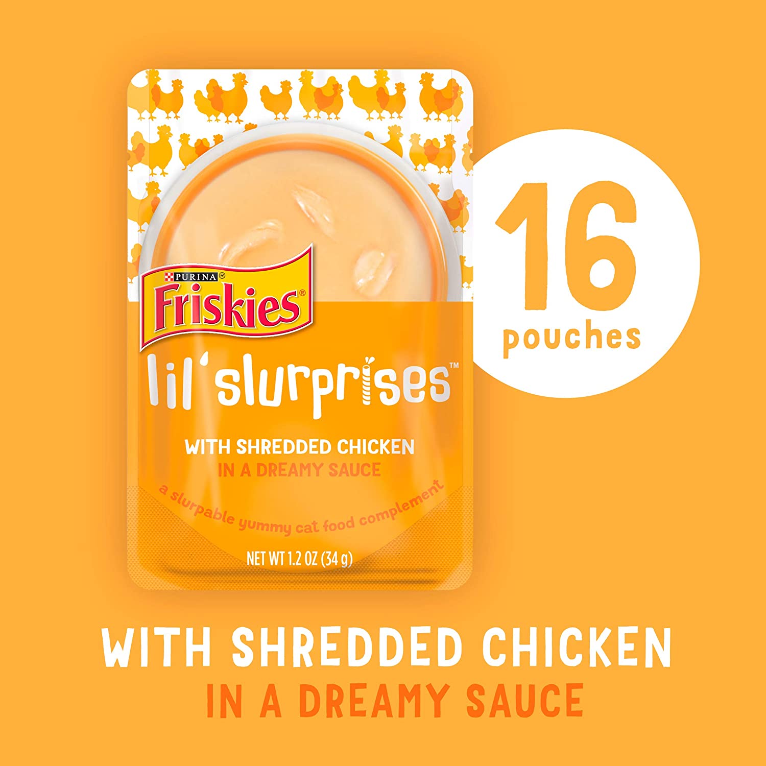 Purina Friskies Wet Cat Food Complement Lil' Slurprises with Shredded Chicken in a Dreamy Sauce - (16) 1.2 oz. Pouches
