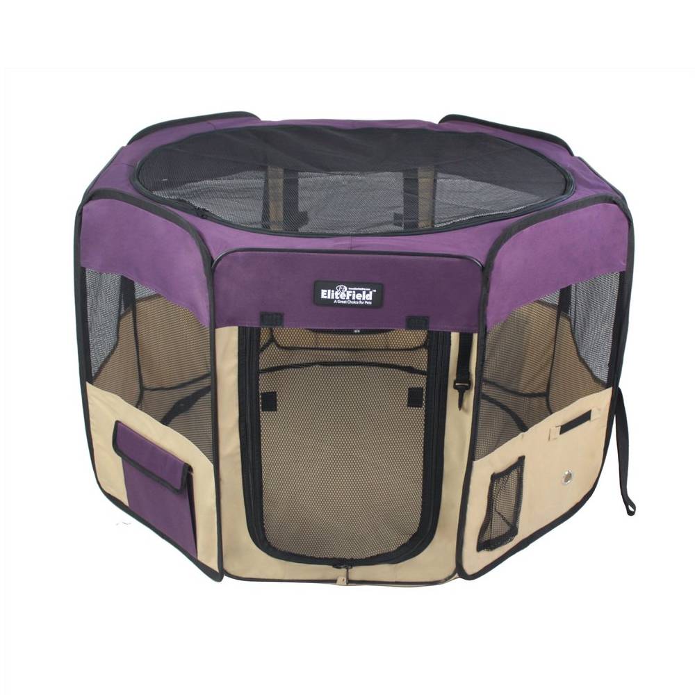 EliteField 2-Door Soft-Sided Dog and Cat Playpen - Purple Beige