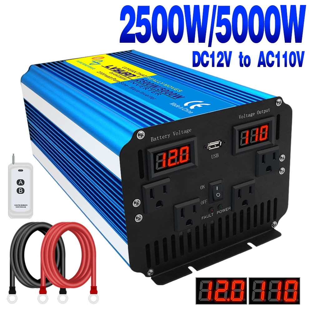 LVYUAN 2500 Watts Pure Sine Wave Power Inverter DC 12V to AC 110V 120V Car RV Converter With USB LED Display Remote Control