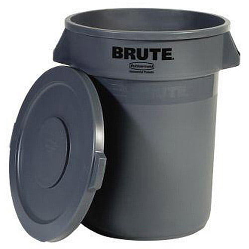 Rubbermaid 32 gal Brute Garage Trash Can with Lid. Grey Garbage Can.  Crush Resistant Material