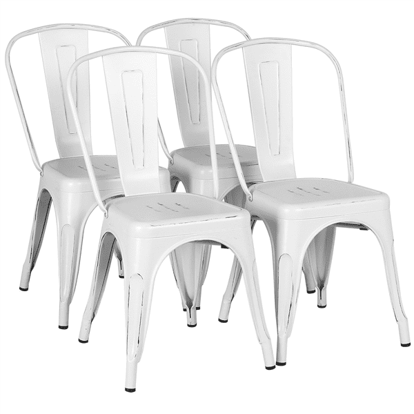 SMILE MART Industrial Modern Metal Dining Chairs. Set of 4. White