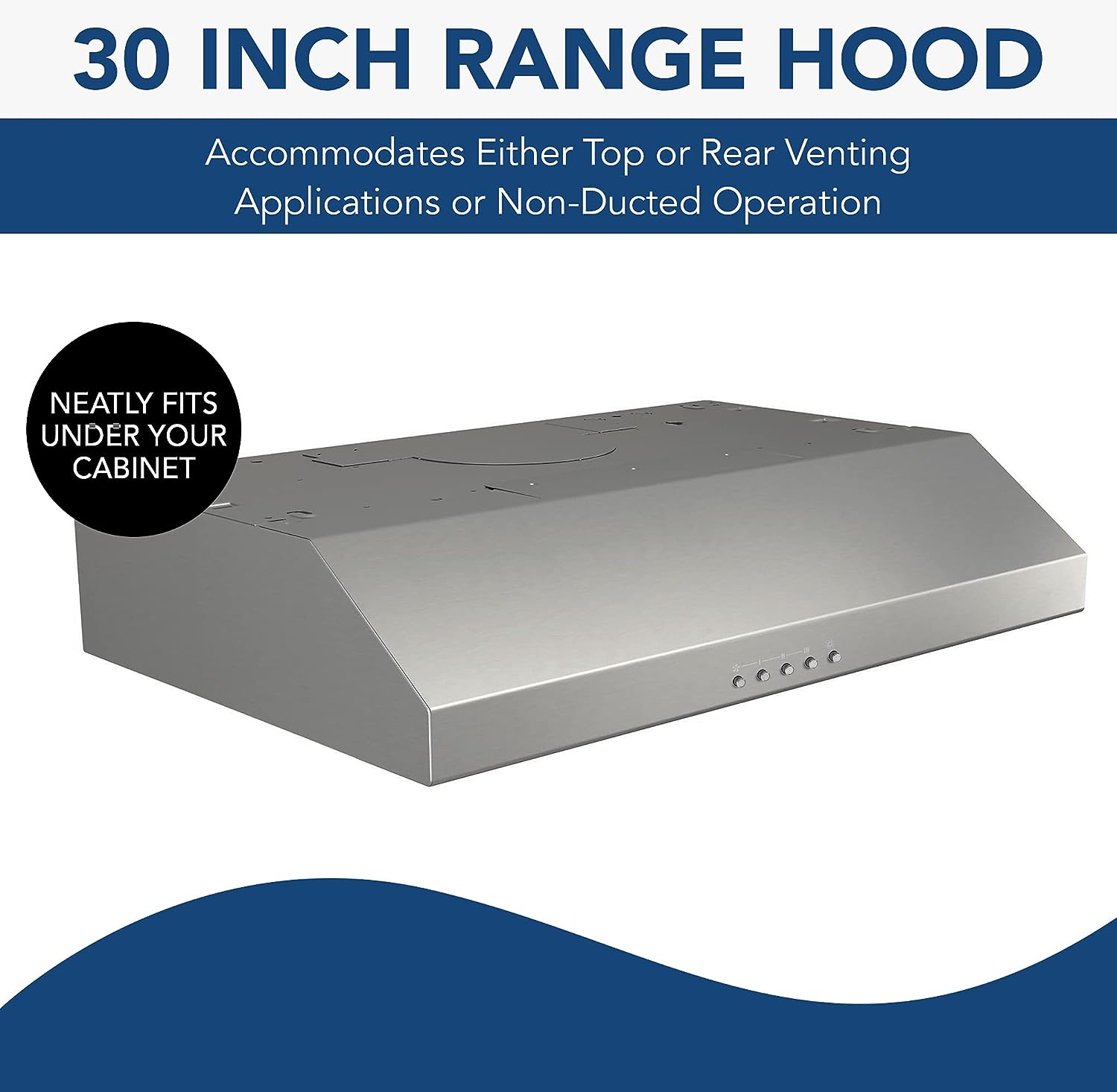 Broan-NuTone BCSQ130SS Three-Speed Glacier Under-Cabinet Range Hood with LED Lights ADA Capable. 1.5 Sones. 375 Max Blower CFM. 30-Inch. Stainless Steel