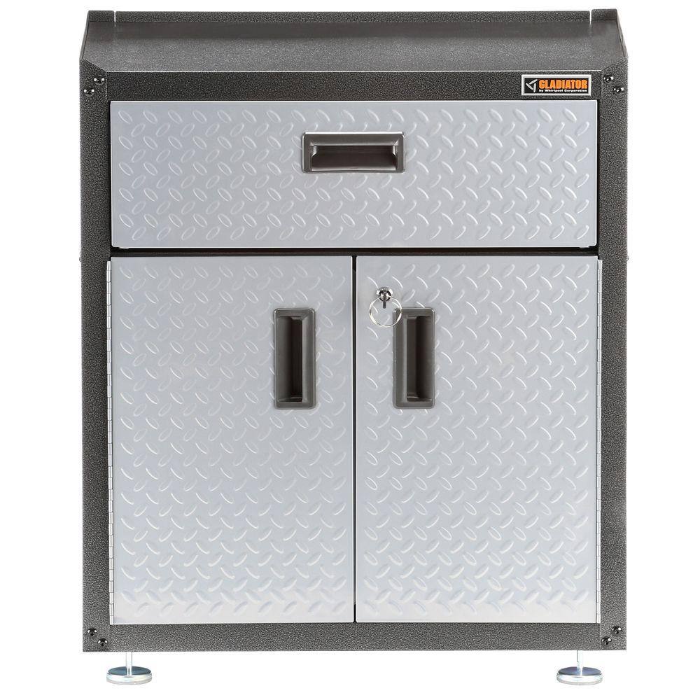 Gladiator GAGB28KDYG Ready-to-Assemble Steel Freestanding Garage Cabinet in Silver Tread (28 in. W x 31 in. H x 18 in. D)
