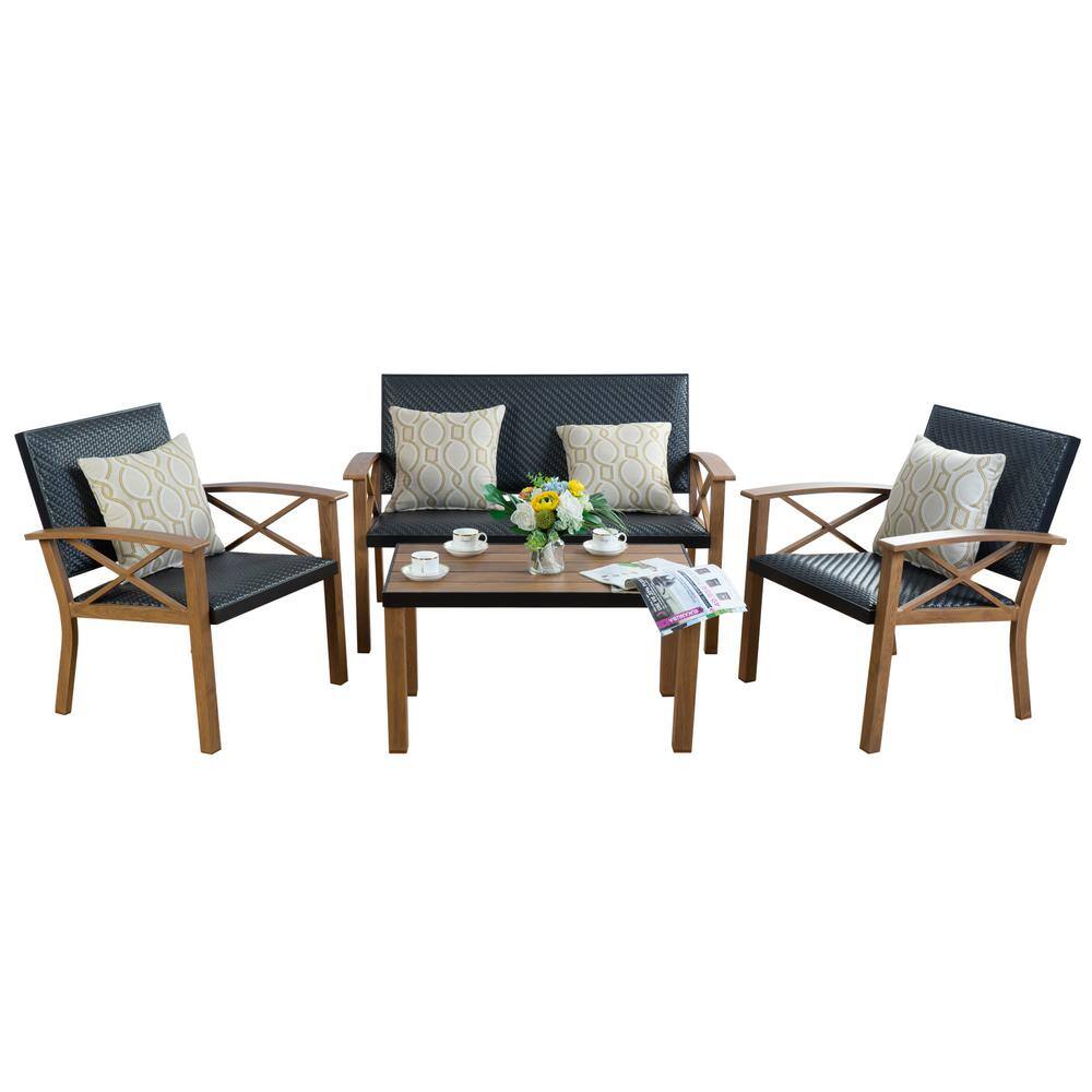 KOZYARD  4-Piece Wicker Aluminum Frame Outdoor Furniture Patio Conversation Set with Table for Backyard. Garden. Porch