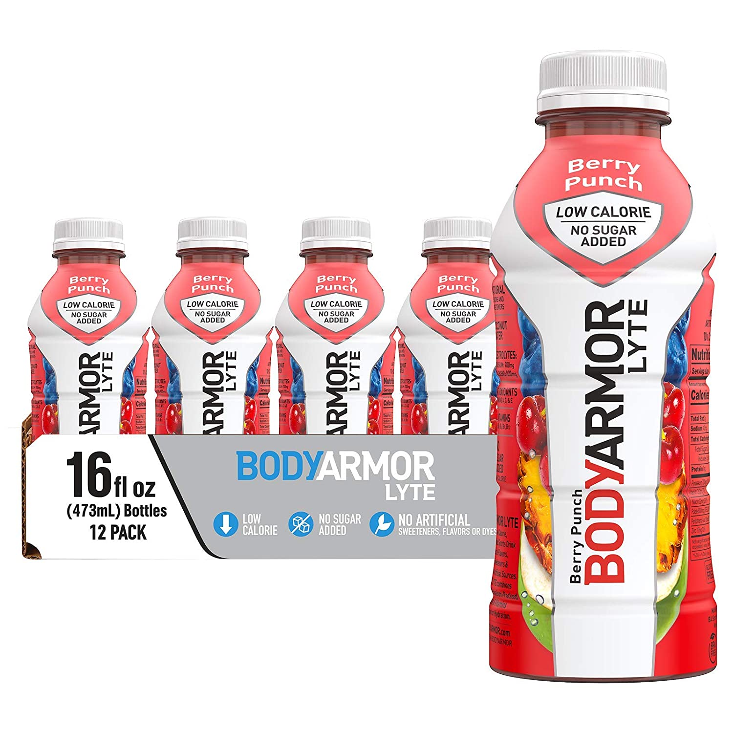 BODYARMOR LYTE Sports Drink Low-Calorie Sports Beverage. Berry Punch. Natural Flavors With Vitamins.  No Preservatives.  16 Fl Oz (Pack of 12)