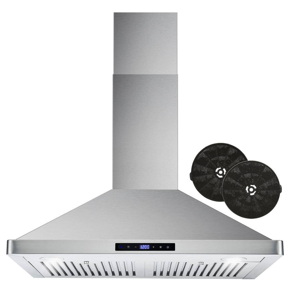 Cosmo 63175S-DL 30 in. Ductless Wall Mount Range Hood in Stainless Steel with LED Lighting and Carbon Filter Kit for Recirculating