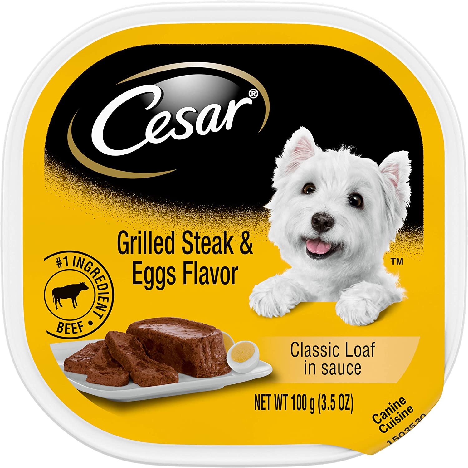 CESAR Soft Wet Dog Food Classic Loaf in Sauce Grilled Steak and Eggs Flavor. 3.5 oz. Easy Peel Trays Pack of 24