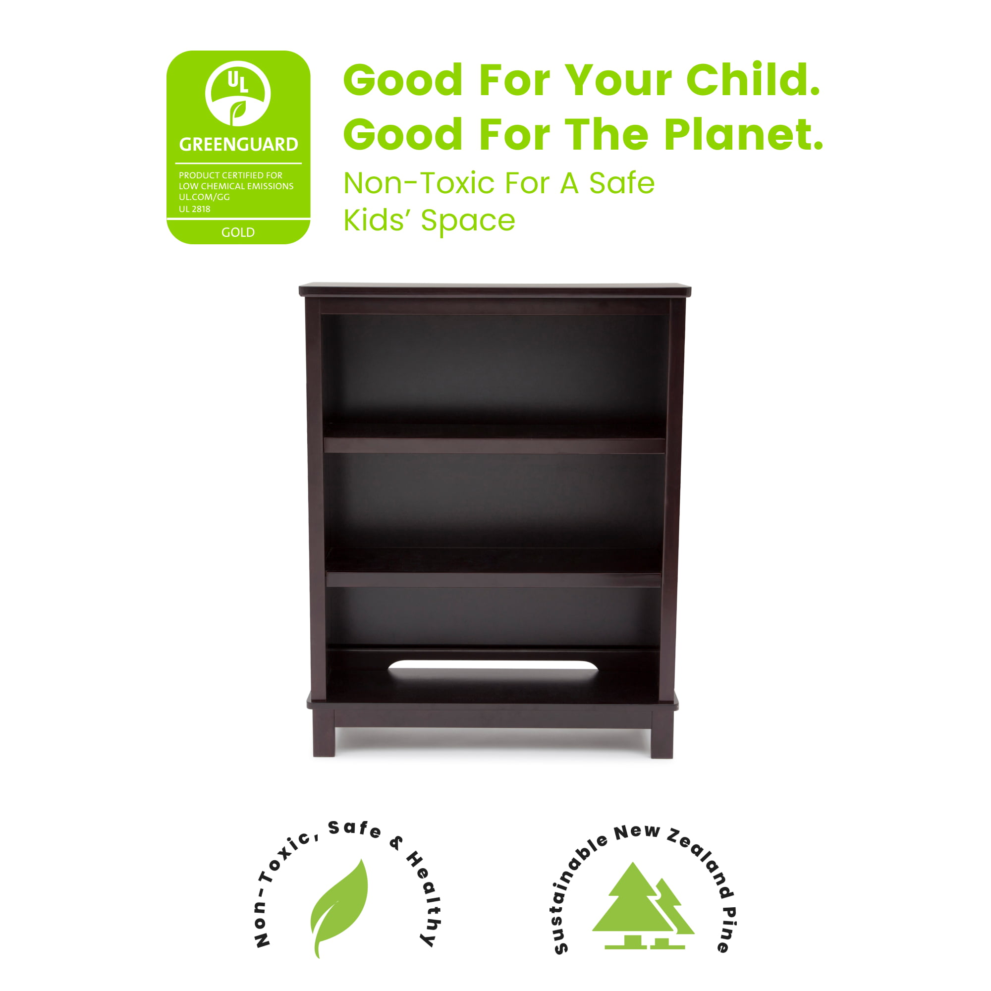 Delta Children Epic 3-Tier Kids Bookshelf. Greenguard Gold Certified. Dark Chocolate