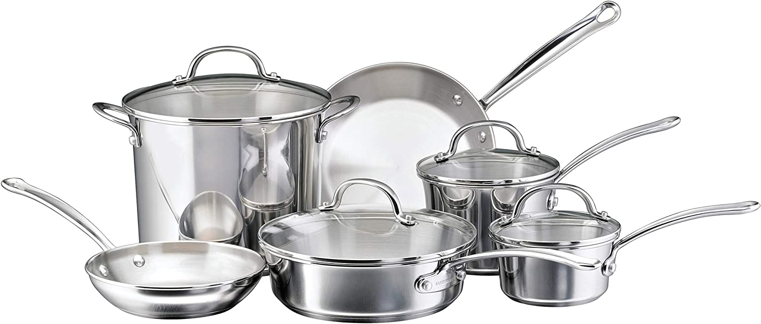 Farberware Millennium Stainless Steel Cookware Pots and Pans Set. 10 Piece