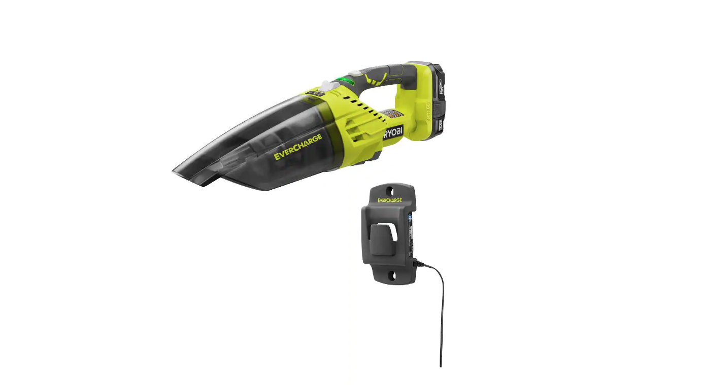 RYOBI P714K ONE+ 18V Lithium-Ion Cordless EVERCHARGE Hand Vacuum Kit with 1.3 Ah Compact Battery and Wall Adaptor/Charger