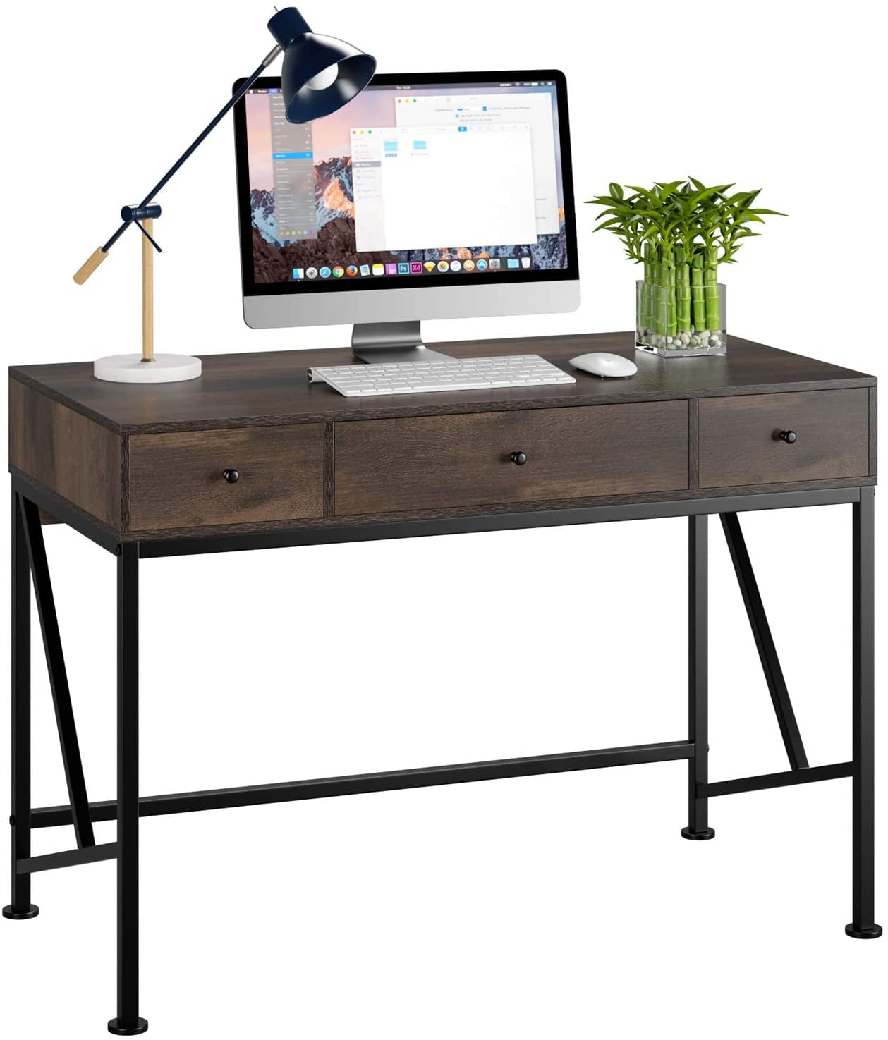 Homfa Writing Desk with Drawers. Wood Computer Desk. Table for Desktop. Laptop Study Table for Home Office. Dark Brown