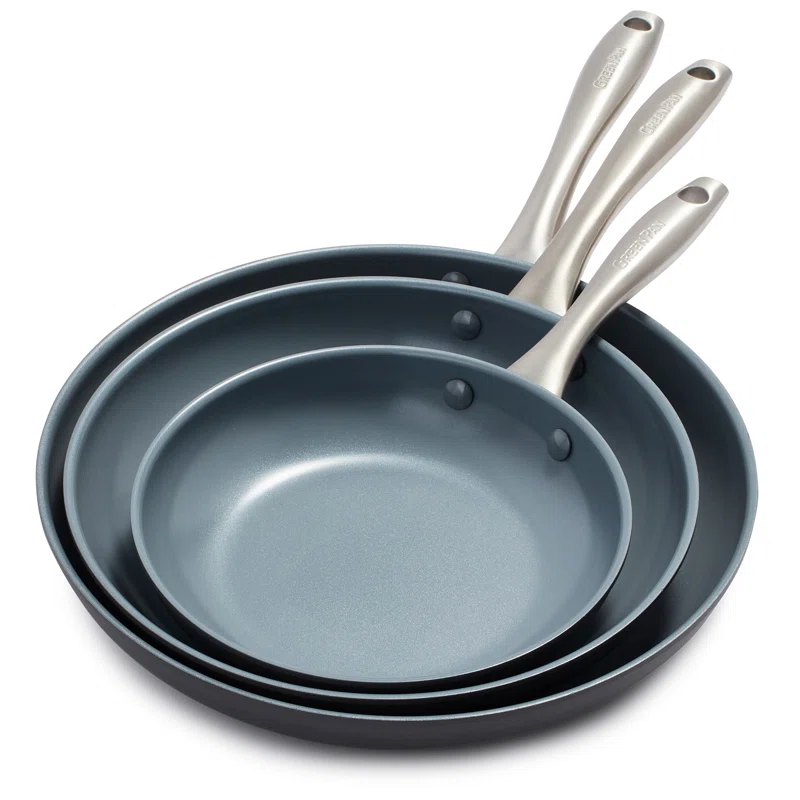 GreenPan Lima Hard Anodized Healthy Ceramic Nonstick 8″ 10″ and 12″ Frying Pan Skillet Set. PFAS-Free. Oven Safe. Gray