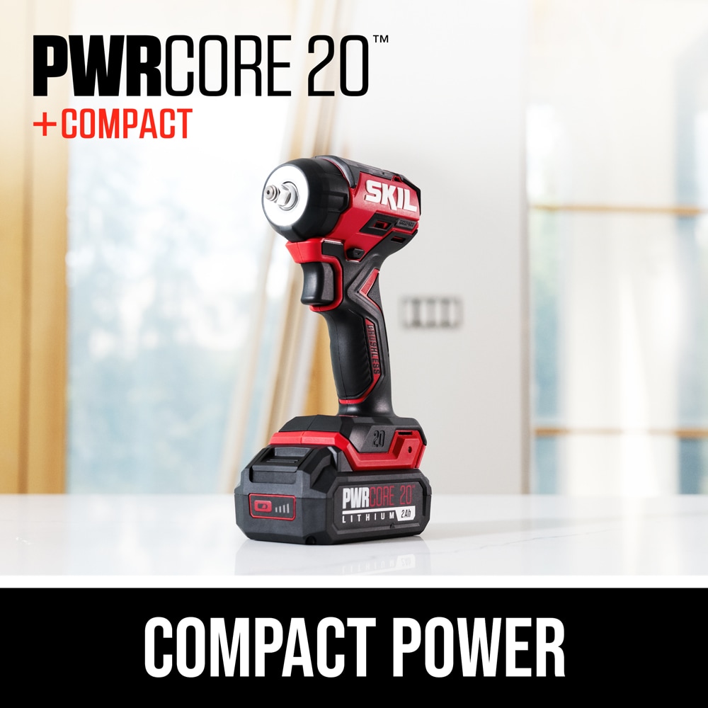 SKIL PWR CORE Compact Variable Speed Brushless 3/8-in Drive Cordless Impact Wrench (Battery Included)