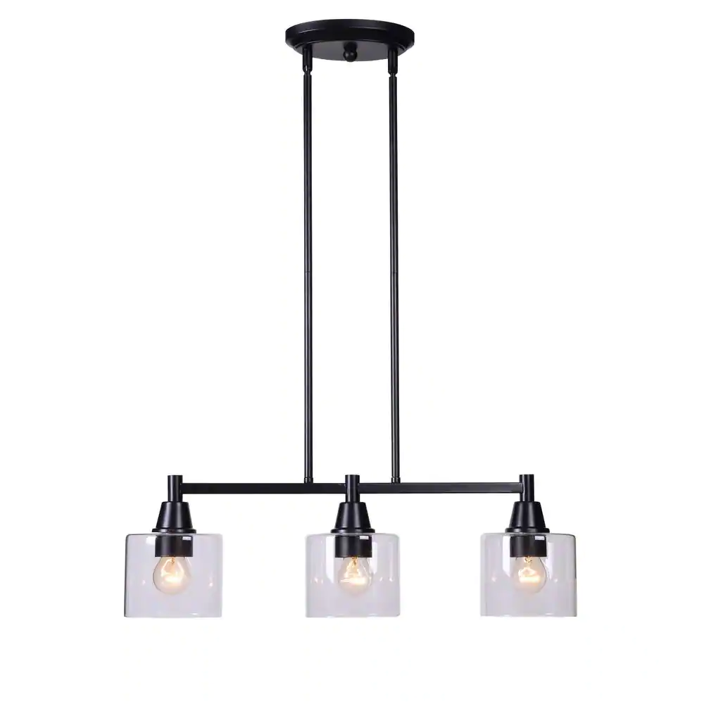 Hampton Bay 316665383 Oron 3-Light Black Linear Island Pendant Hanging Light. Kitchen Lighting with Clear Glass Shades