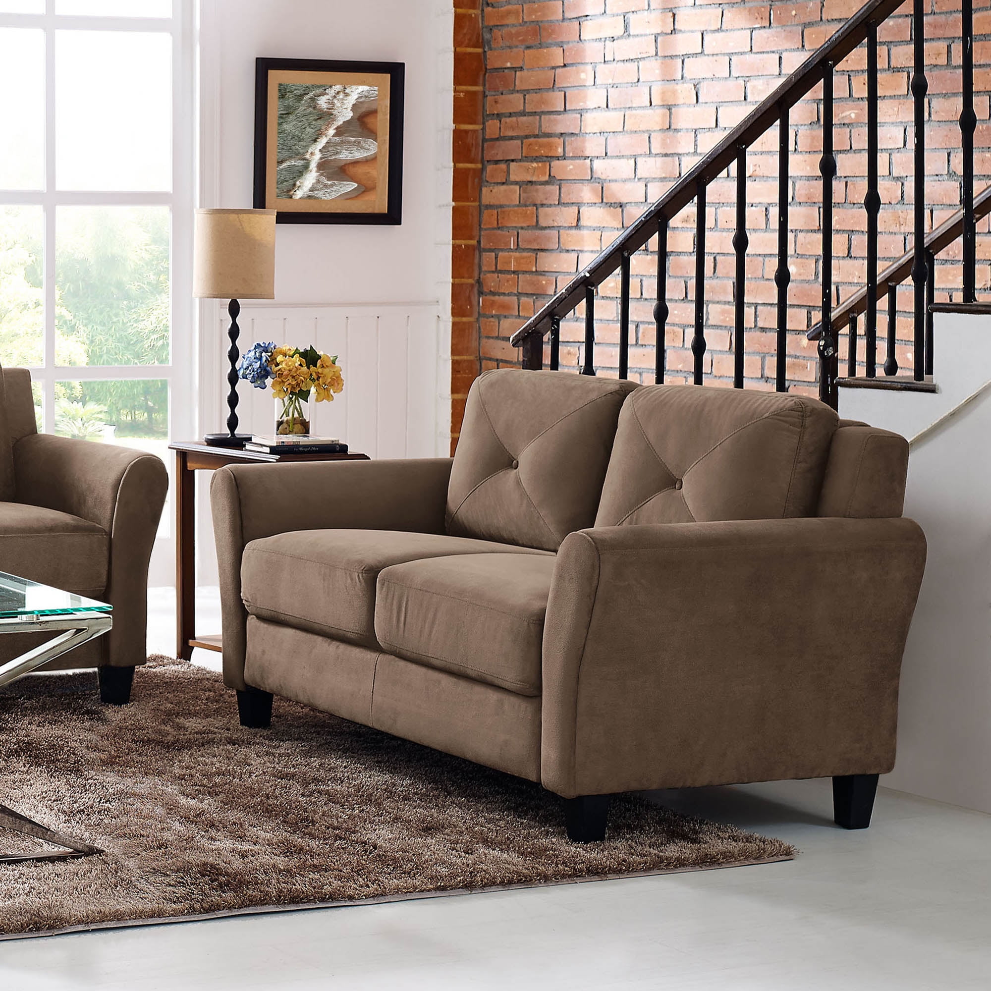 Lifestyle Solutions Taryn Loveseat with Rolled Arms. Brown Fabric