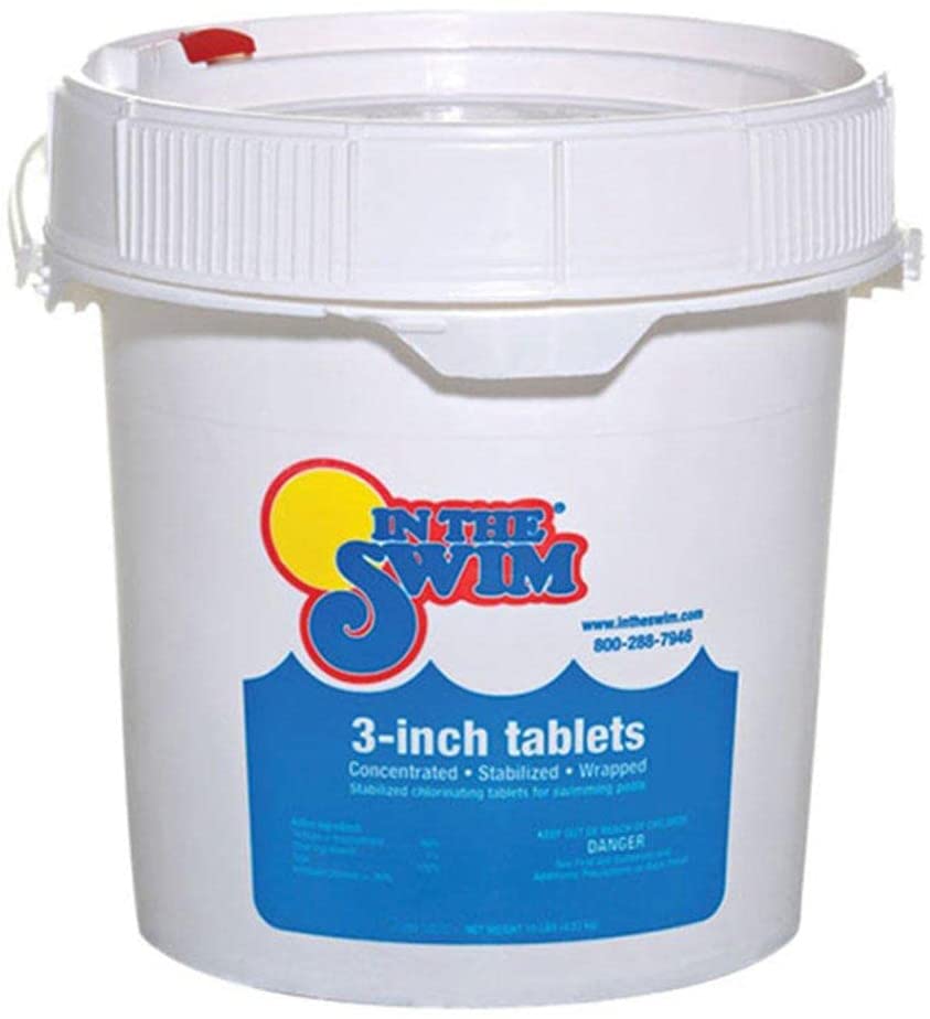 In The Swim 3 Inch Stabilized Chlorine Tablets for Sanitizing Swimming Pools - Individually Wrapped. Slow Dissolving - 90% Available Chlorine - Tri-Chlor - 10 Pounds