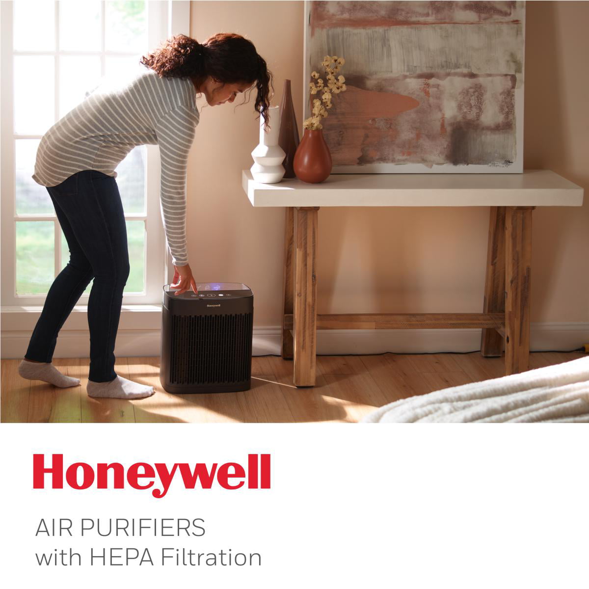 Honeywell InSight HEPA Air Purifier with Air Quality Indicator and Auto Mode. Allergen Reducer for Medium-Large Rooms (190 sq. ft). Wildfire/Smoke. Pollen. Pet Dander. and Dust Air Purifier. HP5100B