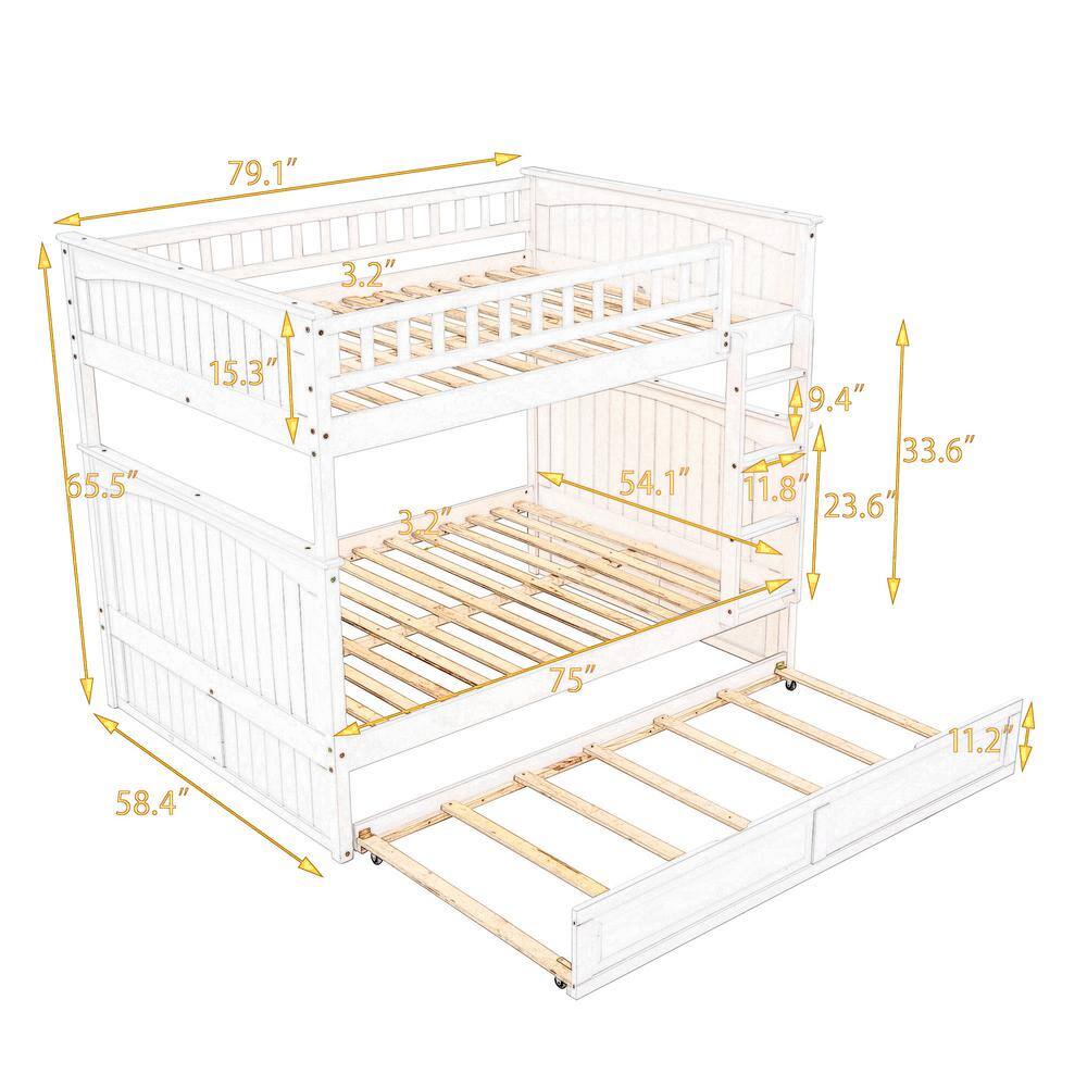 Harper & Bright Designs  White Full Over Full Wood Bunk Bed with Twin Trundle