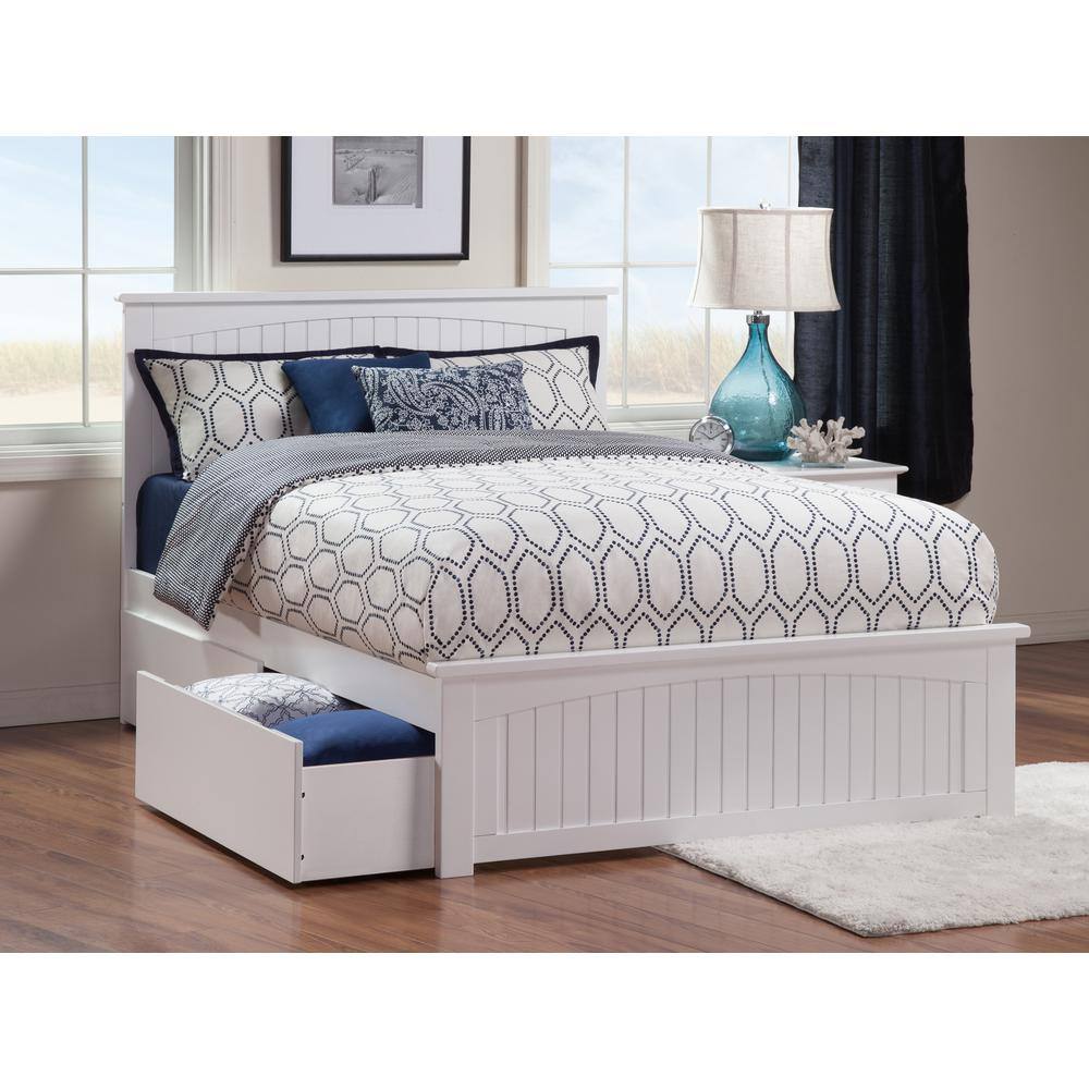 AFI  Nantucket White Queen Platform Bed with Matching Foot Board and 2 Urban Bed Drawers