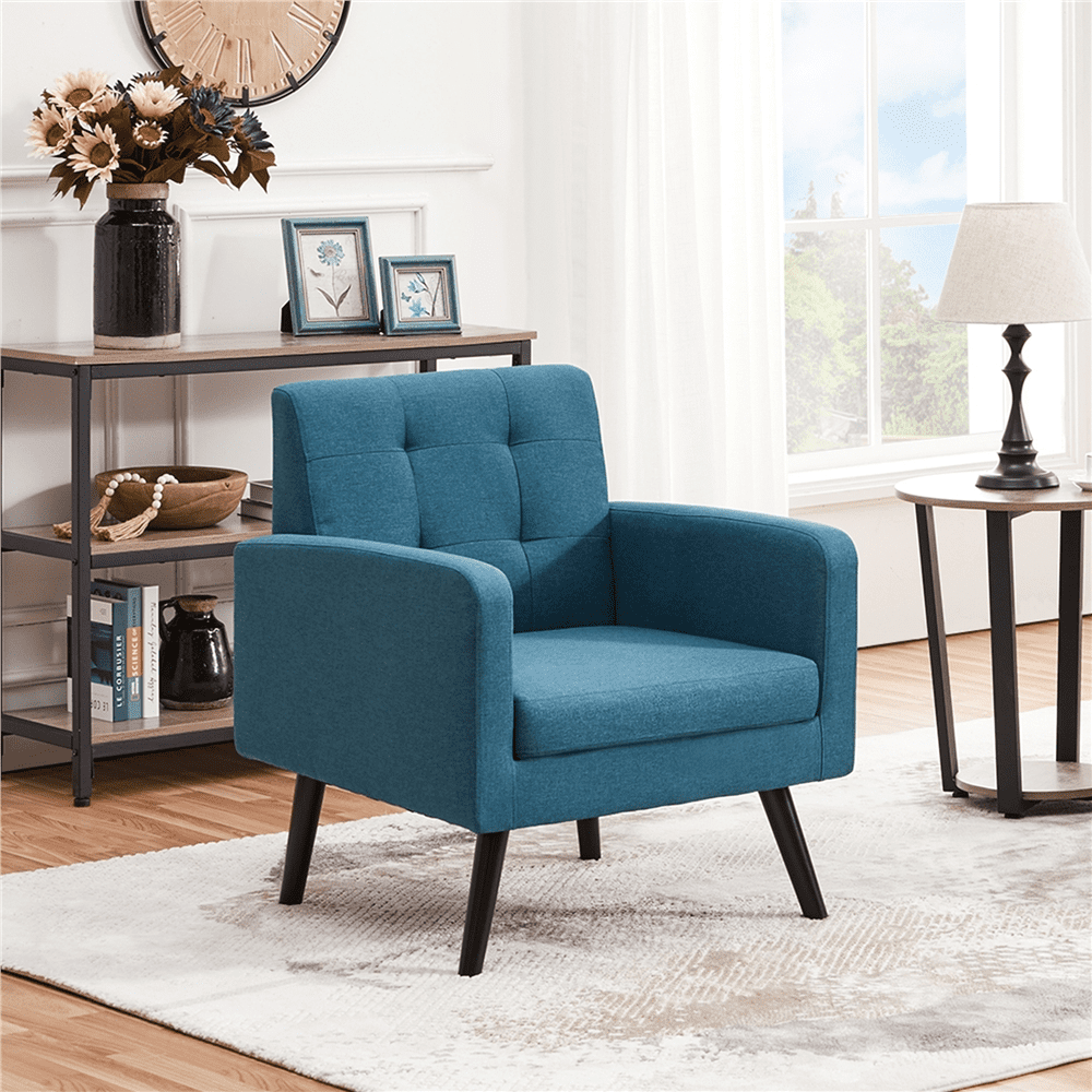 Smile Mart Modern Fabric Tufted Accent Arm Chair for Living room. Navy Blue