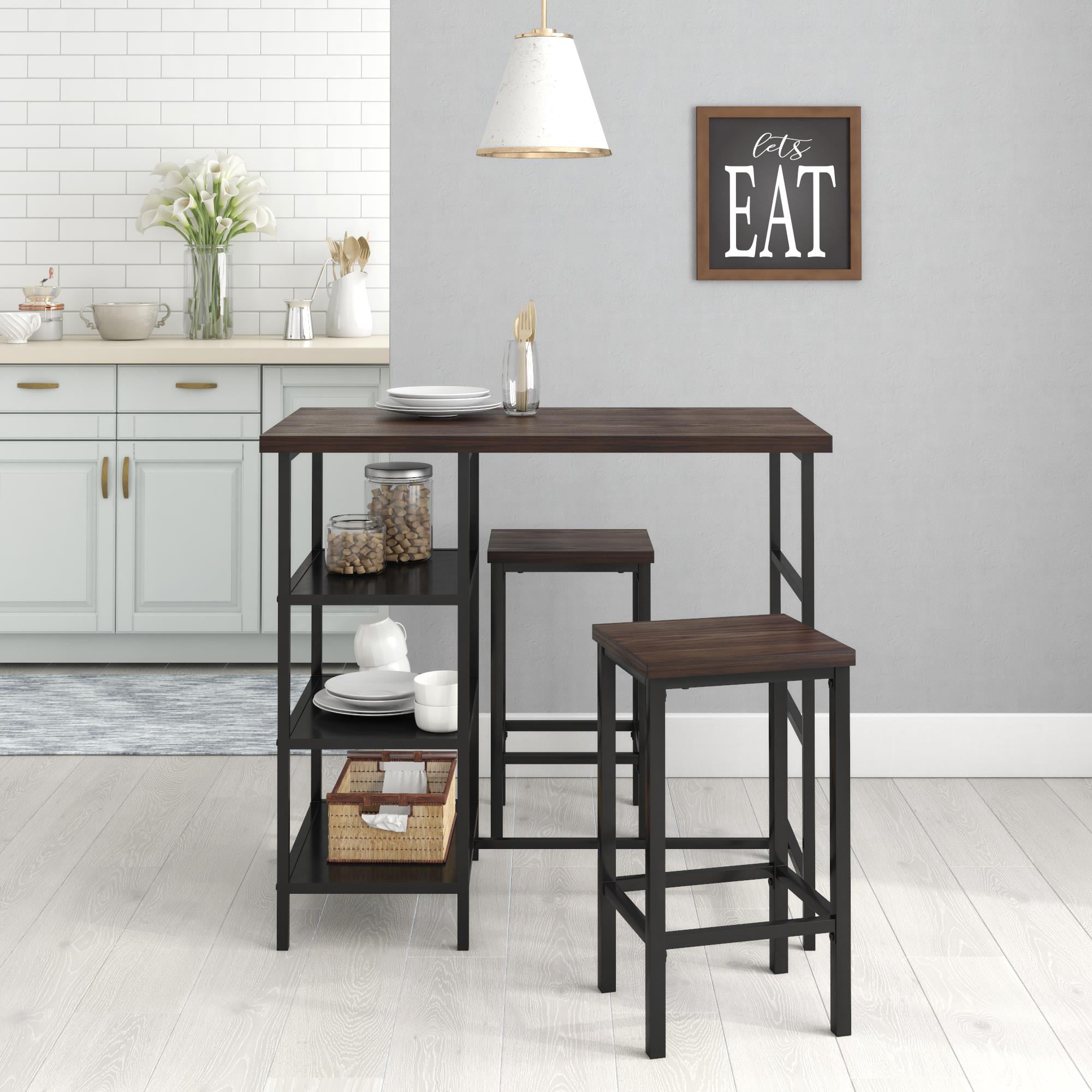 Mainstays 3 Piece Dining Pub Set Counter Height with Backless Barstools. Espresso