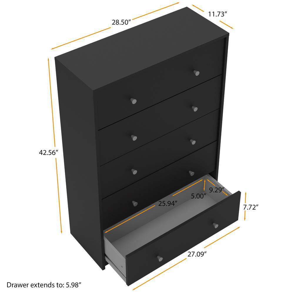 Tvilum Studio 5 Drawer Chest. Black