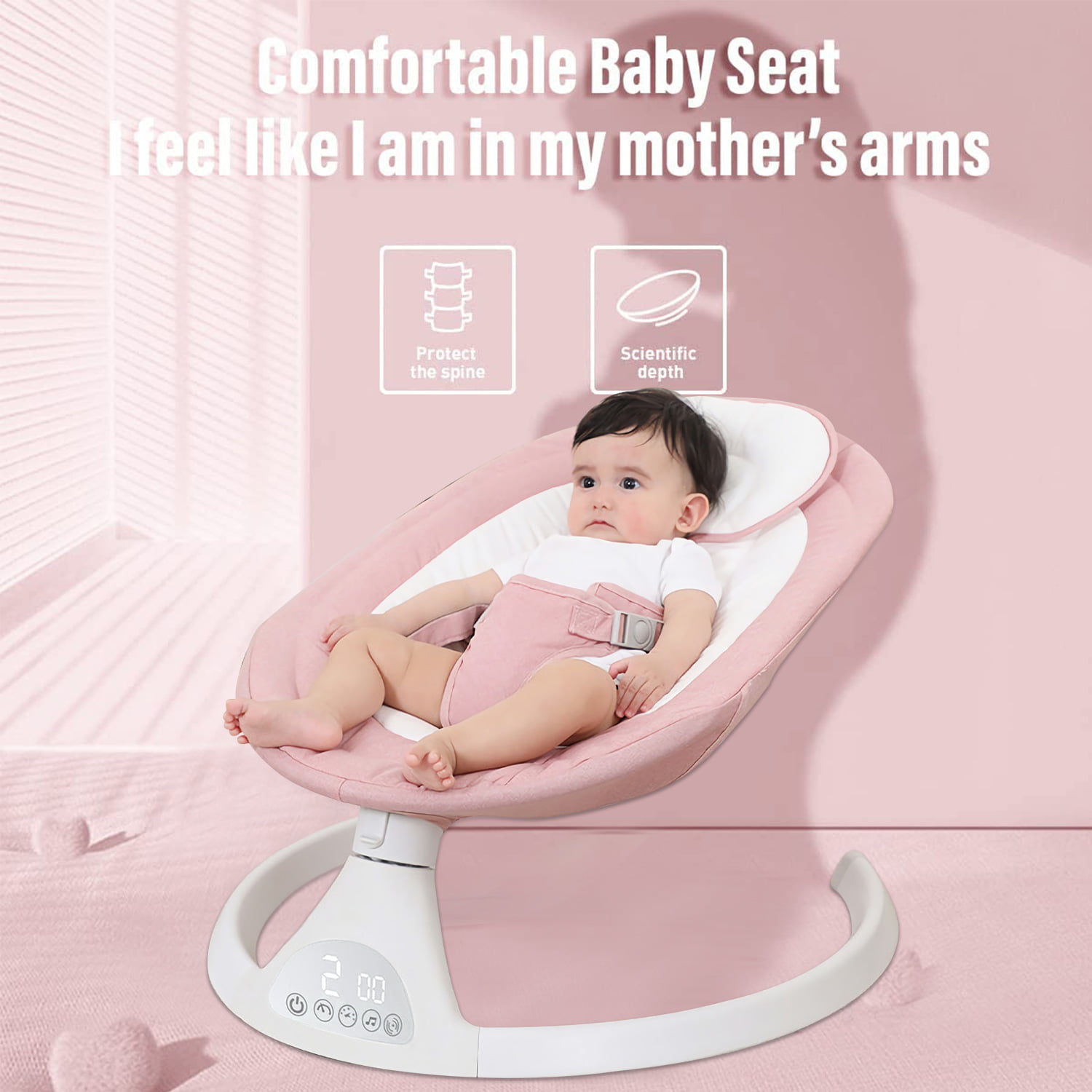 Baby Swing for Infants. Bluetooth Rocker. Newborn Electric Auto Swing Chair with 5 Gears & Time Set & Music. Pink