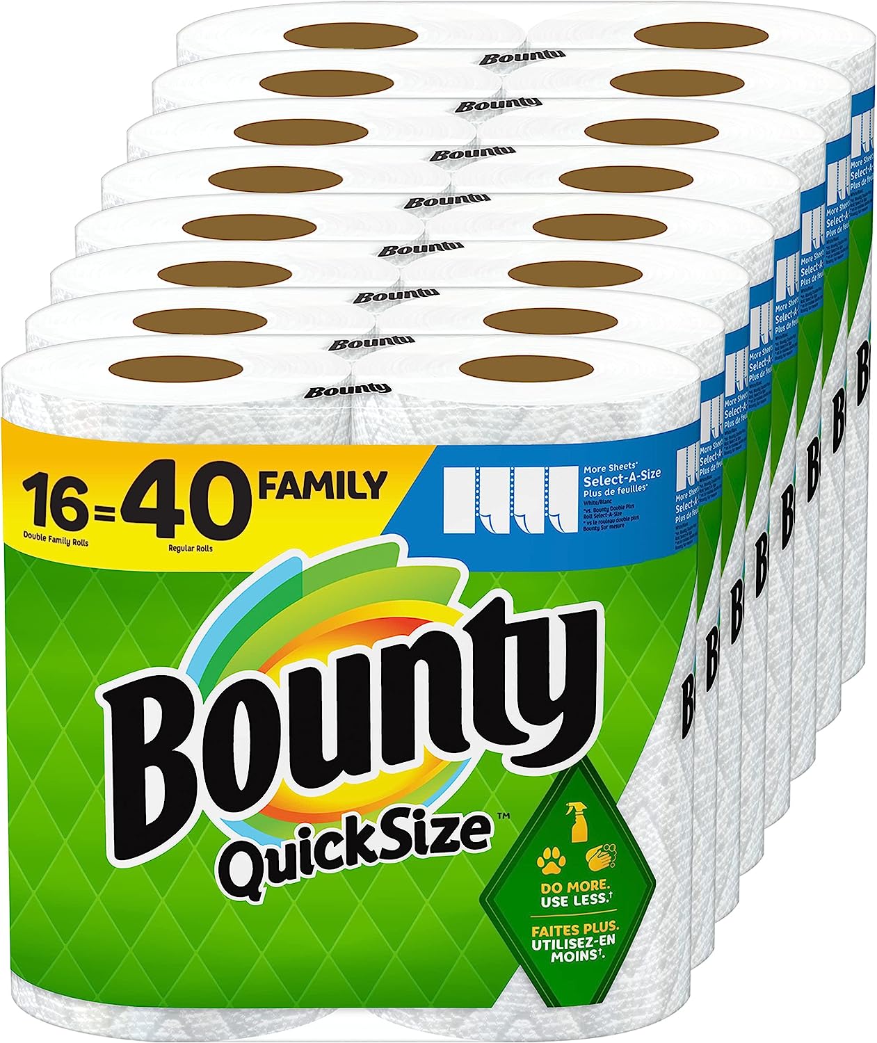 Bounty Quick-Size Paper Towels. White. 16 Family Rolls = 40 Regular Rolls (Packaging May Vary)