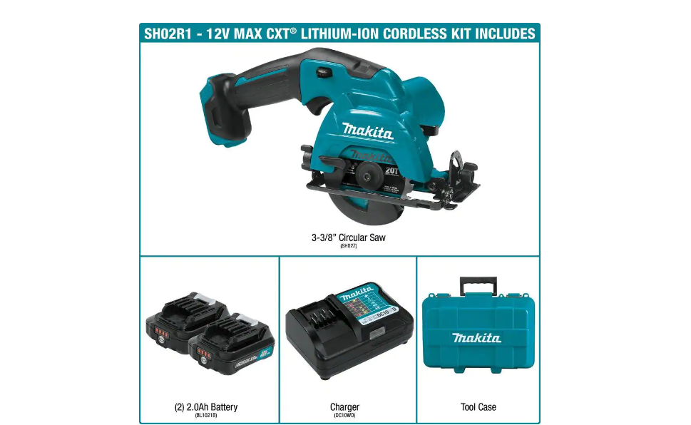 Makita SH02R1 12-Volt Max CXT Lithium-Ion Cordless 3-3/8 in. Circular Saw Kit. Case (2.0Ah)