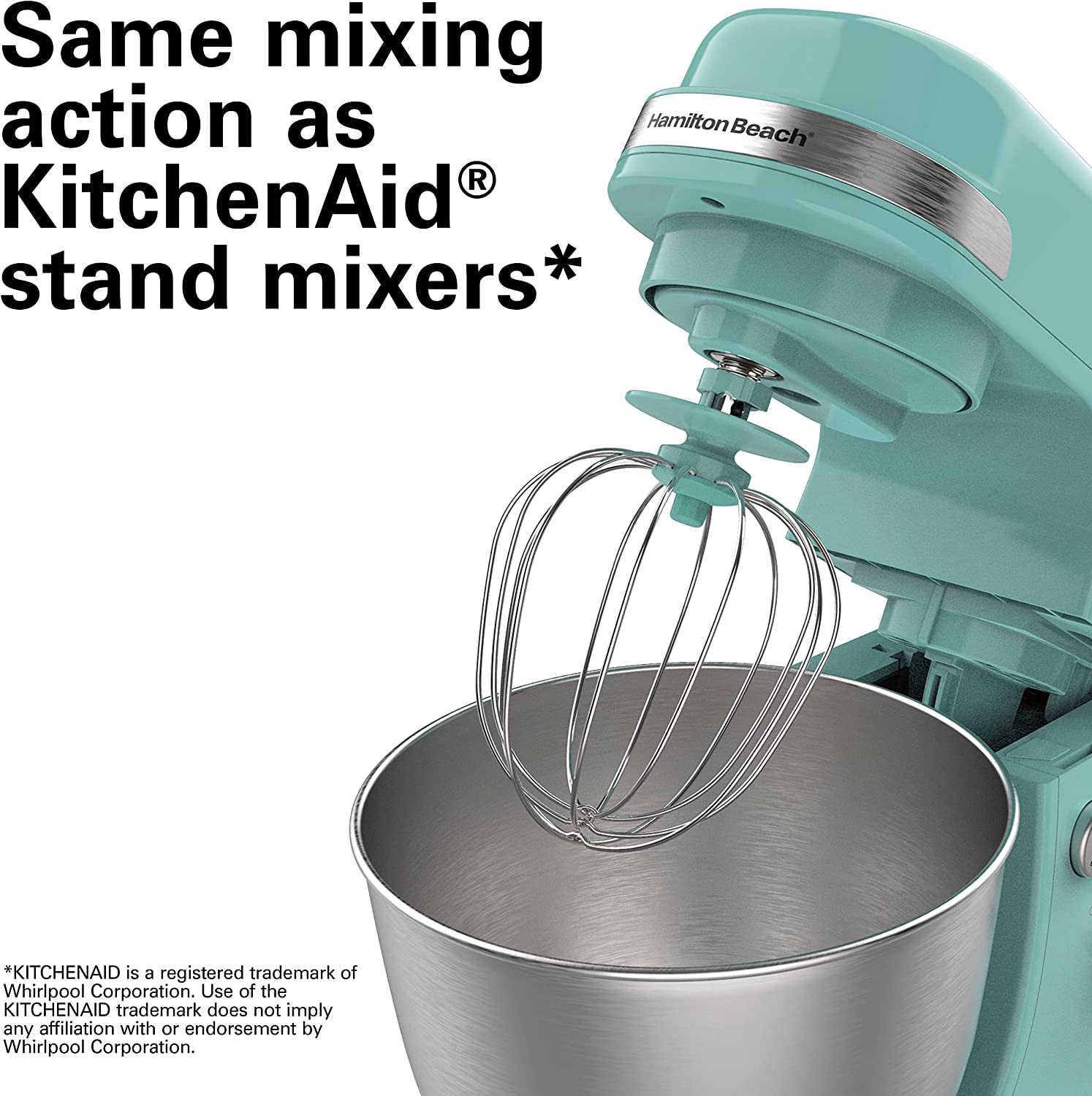 Hamilton Beach Electric Stand Mixer. 4 Quarts. Dough Hook. Flat Beater Attachments. Splash Guard 7 Speeds with Whisk. Aqua