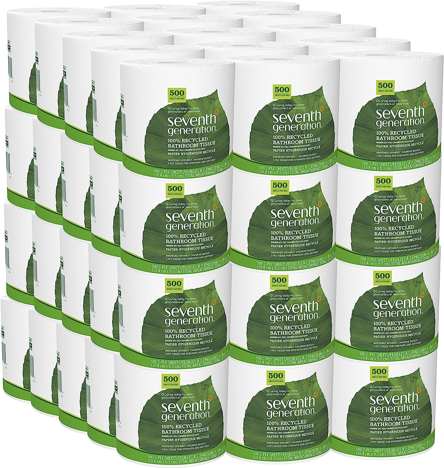 Seventh Generation White Toilet Paper 2-ply 100% Recycled Paper. 500 sheets. Pack of 60