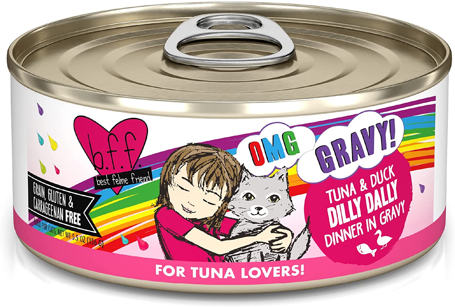 Weruva Wet Cat Food B.F.F. OMG - Best Feline Friend Oh My Gravy!. Tuna & Duck Dilly Dally with Tuna & Duck. 5.5oz Can (Pack of 8)